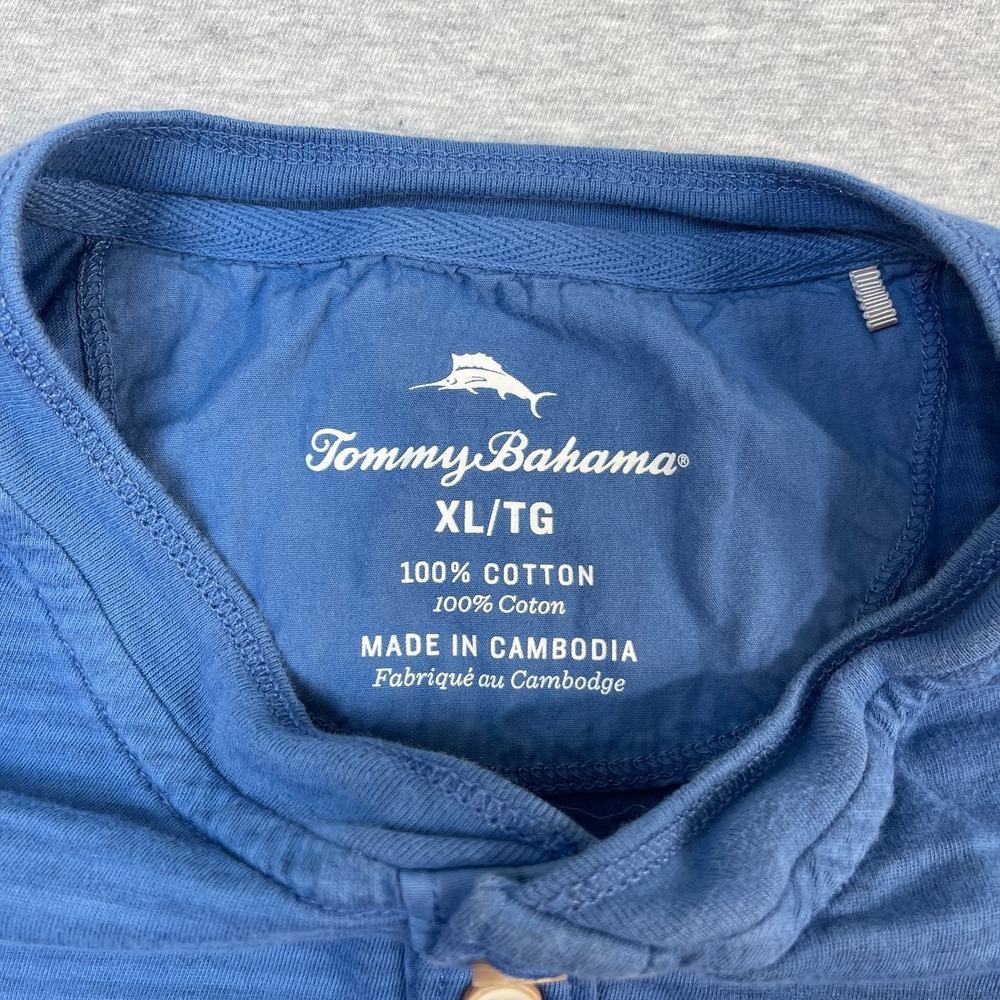 Tommy Bahama Shirt Mens XL Blue Schooner Stripe Cotton Pocket Henley Short Sleev - Picture 2 of 8